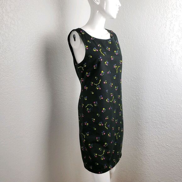 Moschino Jeans Shift Dress Floral Black Denim Mini US Sz 8 I42 Vintage 90s - Picture 7 of 8